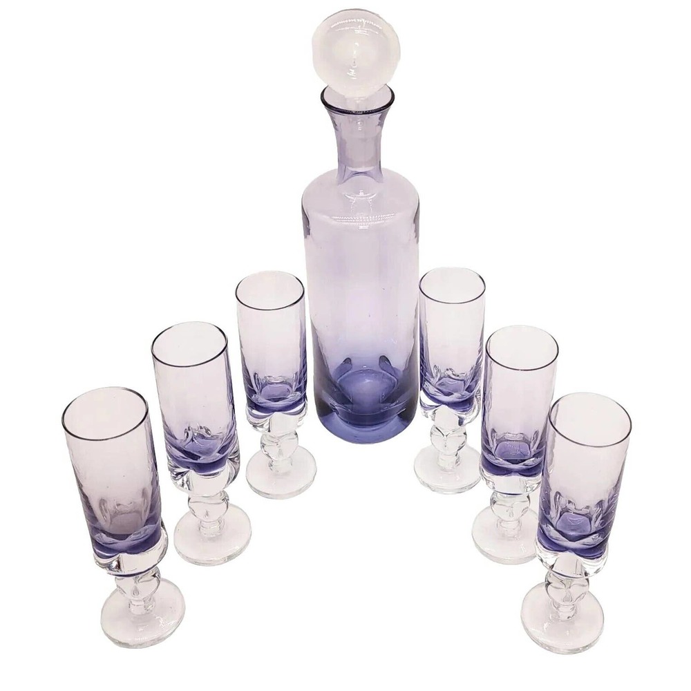 Murano Glass Sommerso Decanter & Cocktail Glasses Italy MCM Handblown Favio Poli